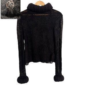 CHANEL Black Roll Up Neck & Cuff Sweater SZ XS Designer Runway Witchy READ